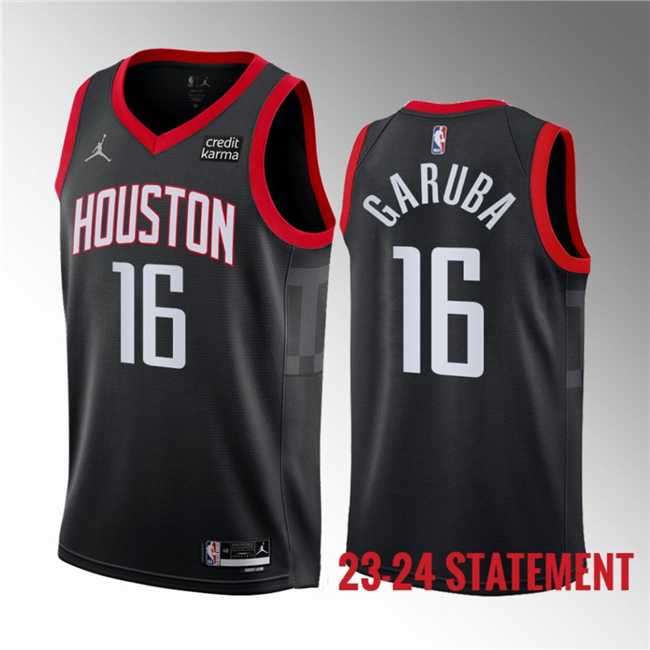 Mens Houston Rockets #16 Usman Garuba Black 2023 Statement Edition Stitched Basketball Jersey Dzhi